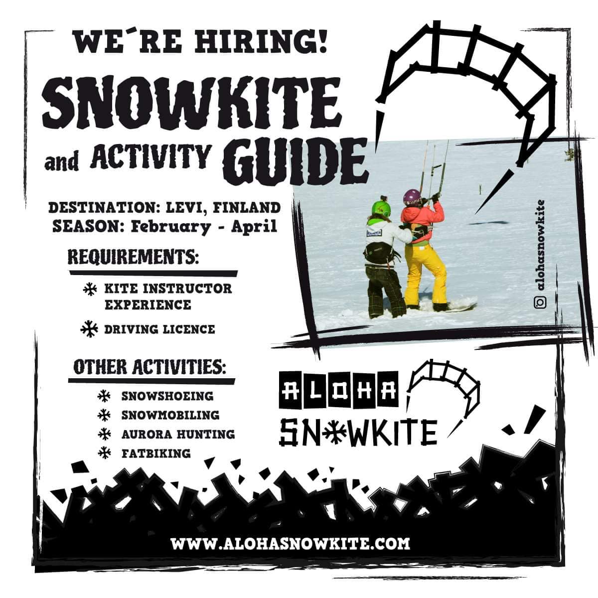 Aloha is looking for a snowkite and activity guide. Please send us your CV.